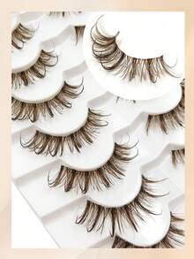7 Pairs Brown Cartoon False Eyelashes, Transparent Stem, Suitable For Cartoon Style Eye Makeup, Reusable, Wet-Look Pointed Style, Daily Commute Travel Party Gift - Brown - View 6