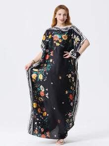 1pc Women's Faux Silk Printed Robe Shawl Set With Small Scarf, Pullover Style, Decorative Outerwear For Beach, Sun Protection, Windproof, Daily Wear - Multicolor - View 3
