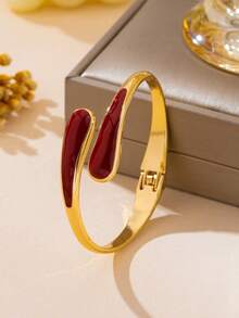 1pc Fashion Versatile Exquisite High-End Elegant Oil-Drip Geometric Open Bangle, Suitable For Women's Daily Wear - Geometric Bracelet - View 3
