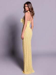 Yellow Beaded Halter Neck Bow Detail Mermaid Gown, Formal Evening Dress, Ideal For Wedding, Prom, Holiday Party - Yellow - View 2