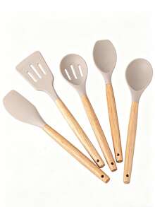 5/12/14/36pcs Kitchen Cooking Utensils Set,Non-Stick Silicone Cooking Kitchen Utensils Spatula Set With Holder, Wooden Handle Silicone Kitchen Gadgets Utensil Set - Multicolor - View 7