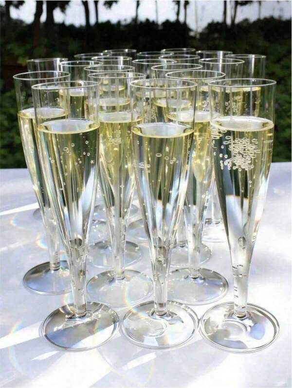 1/5/10/20pcs Transparent Champagne Glasses, Clear Gold/Champagne/Wine/Cocktail/Wedding Toast Reusable Cups, Suitable For New Year, Christmas, Party, Wedding And Other Large Events, Birthday, Valentine's Day And Back To School Season