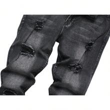 Pantalones vaqueros ajustados con roturas para hombres - Negro - Ver 3