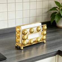 Luxury Rectangular Gold Spherical Napkin Holder, Hollow Base, Modern Metal Tissue Box, 3D Sphere Decoration And Spherical Feet, Decorative Tabletop Napkin Storage Rack, Suitable For Kitchen, Restaurant, Coffee Bar, Home Decor - View 3