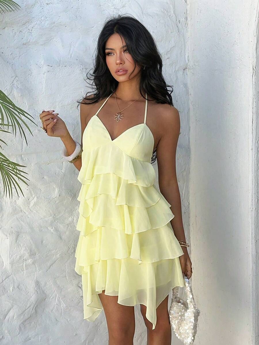 Women Midi Dresses - Light Yellow - View 1