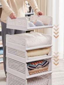 Stackable Closet Storage Baskets, Multi-Functional Foldable Closet Organizer, Closet Storage Boxes, Bathroom Storage Rack, Suitable For Bathroom, Kitchen, Laundry Room, Closet And Office, Teacher's Day, Easter And Valentine's Day Gifts - Multicolor - View 6