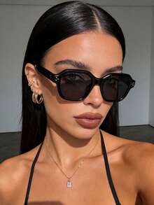 1 Pasang Kacamata Fashion Wanita Retro Hitam dengan Hiasan Paku Keling, Cocok untuk Membaca Sehari-hari, Perjalanan Kerja, Aksesori Pantai, Gaya Dasar Retro Y2K, Hadiah Bisnis - MultiWarna - View 4