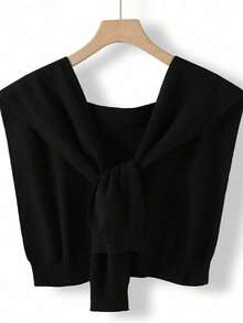 1PC Thin Spring, Summer And Autumn Fashion Air-Conditioned Room Warm Knitted Shawl, High-End Solid Color Knitted Scarf, Sun Protection Shawl, Soft Skin-Friendly Loose Long Sleeve Multi-Function Women's Shoulder Wrap, Suitable For Daily Wear And Matching School - Black - View 7