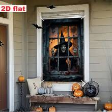 1pc Halloween Background Cloth With Scary Witch Design, High-Definition Printing On Polyester Fabric, Suitable For Halloween Parties And Birthday Props And Supplies - A - View 1