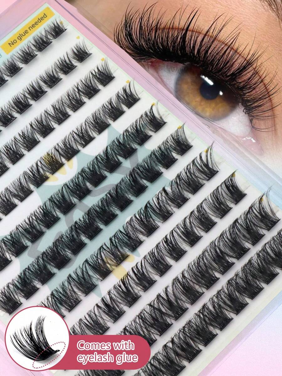 120 Clusters Glue-Free Self-Adhesive D Curl European & American Style Dense Segmented Eyelash Extensions DIY Fluffy Mink-Like 30D Waterproof Durable False Lashes For Daily Eye Makeup - 查看 1