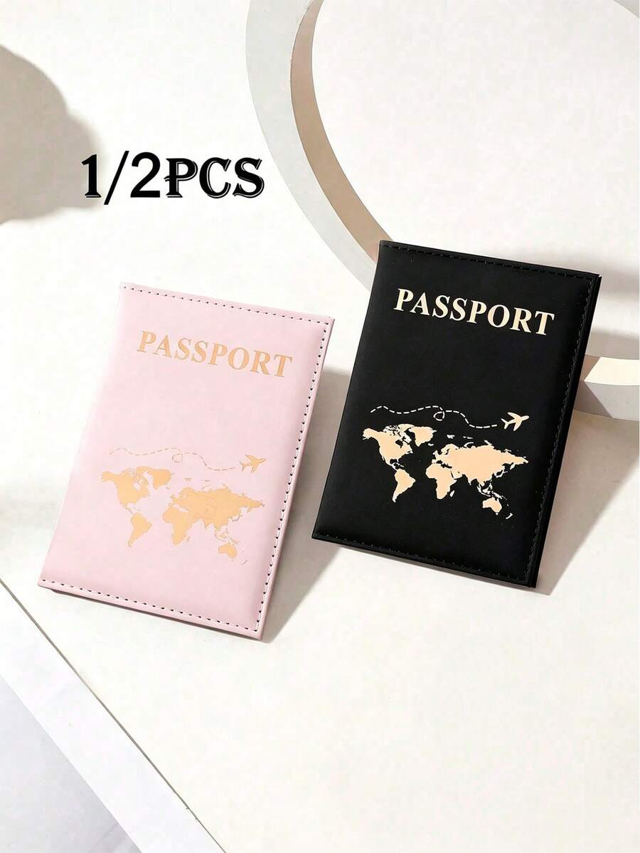 1/2件組 PU情侶旅行護照夾 旅行文件收納套組 創意護照夾與機票夾 適合假期旅行保護,亦可作為旅行收納袋、度假收納袋 - 彩色 - 查看 1