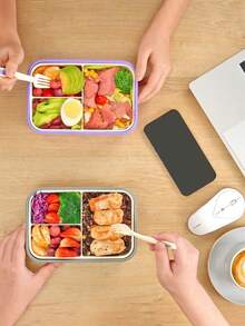 1 Set Compartment Bento Lunch Box, Leak-Proof Microwave Food Container, Portable Office Lunch Set, Back To School Supplies, Camping Picnic Travel Food Box, Holiday Birthday Gift Box, Includes Fork, Spoon, Chopsticks - Multicolor - View 2