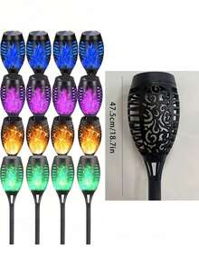 6/4/2/1pc 12LED Solar Flame Torch Light, Auto On Off Flickering Tiki Lamp, Waterproof Outdoor Landscape Lighting For Garden Path Patio Yard Holiday Decor, Multi Colors Available - Multicolor - View 12