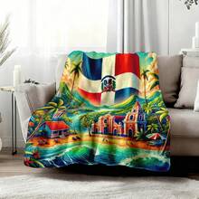  1pc Dominican Republic Culture Flannel Blanket – Dominican World Cup, Flag Colors, Hibiscus, Merengue Dancers, Baseball, Punta Cana Beach, Santo Domingo. 280GSM For Couch, Dorm. Cozy Tapestry For Bedroom. Gift For Caribbean Travel & Culture Lovers - Multicolor 1 - View 6