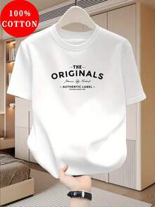 Hombres100%Algodón puro T Camisa,Transpirable y absorbente de sudor,Cuello redondo casual,Con estampado de letras,Adecuado para ropa de calle de verano. - Blanco - Ver 6