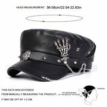 1pc Women's Metal Buckle Leather Cap - Black - View 2