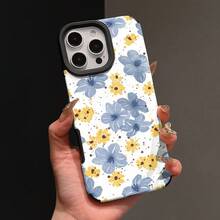 Daisy And Blue Flower Pattern Design Large Hole Vertical Stripe 3D Texture Anti-Drop Phone Case Protective Cover, Compatible With Apple 11/12/13/14/15/16/17/Plus/Pro/Promax Series Phone Models, Great Choice For Holiday Gifts For Friends And Family - Black - View 5