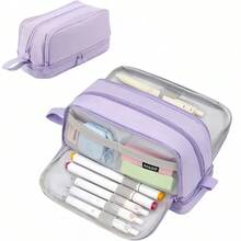 [Cosmetic Bag]Solid Color 3-Layer Fashionable Portable Travel Makeup Organizer Bag With Compartments - Multicolor - View 13