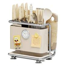 1pc Knife Rack & Cutting Board Integrated Storage Rack, Multi-Function Magnetic Chopsticks & Cutting Board Holder, Kitchen Utensil Organizer - View 3