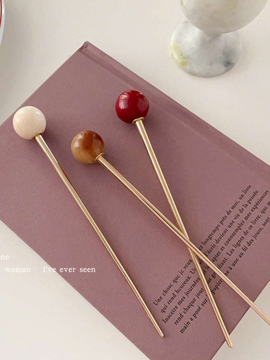 1PC Round Metal Hair Stick For Women, Bun Hair Styling Tool, Minimalist Modern Hair Pin, Versatile Daily Wear Hair Accessory - Hairpin - View 1