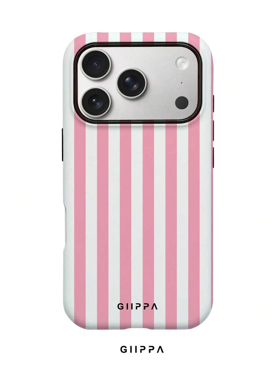 GIIPPA 1pc Pink & White Striped Pattern Design, Phone 17 Pro Max Phone Case, Compatible With Phone 16 Pro Max, 15 Pro Max, 14 Pro Max, Korean Style High-End Fashion & Fun Phone Case, Compatible With 11/12/13/14/15/16 Pro Max Plus, Elegant Design Suitable For Men And Women, Perfect Gift For Girlfriend On Christmas, Valentine's Day, Easter, Wedding Season And Birthday! - Multicolor - View 1