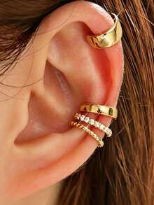4pcs C-Shaped Ear Cuff - Adjustable Clip-On Earrings For Women Without Pierced Ears - Gold - View 5