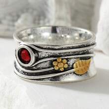 Vintage Floral Leaf Wide Band Ring, Women's Multi-Layer Streamlined Grape Relief Design, Red Synthetic Zirconia Decor, Suitable For Daily Commute, Travel, Date And Atmosphere Accessory - Multicolor - View 6