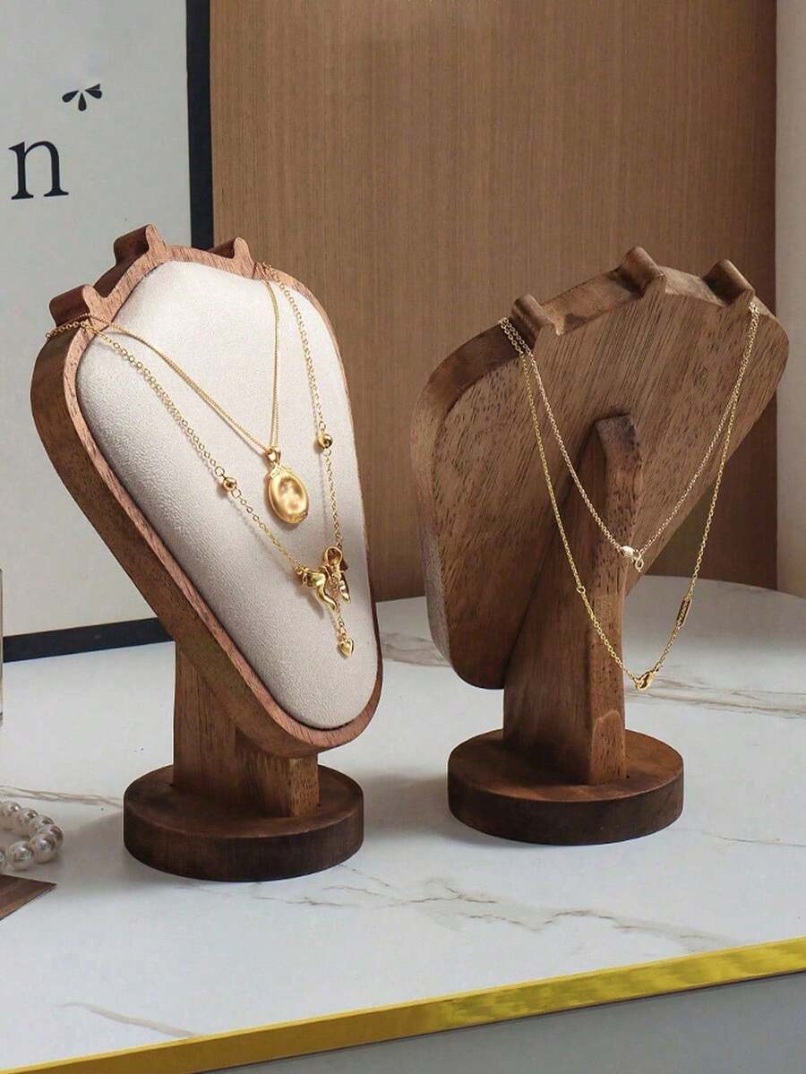 Modern Walnut Necklace Stand – Minimalist Jewelry Organizer & Display – Elegant Wooden Bust With Soft Velvet Base – Chic Vanity & Boutique Decor - Multicolor - View 1