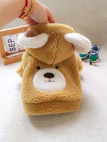 1pc Pet Clothes Dog Cat Apparel Autumn Winter Warm Thermal Lined Thick Lamb Wool Round Bear Hoodie - Coffee Brown - View 11