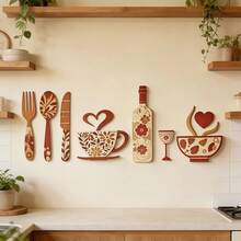 Cross-Border Hot Selling, 7pcs Creative Acrylic Wall Decor Set, Includes Fork, Coffee Cup And Wine Glass Designs - Multicolor - View 3