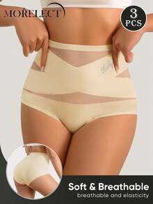 Morelect 3 Stück Damen-Höschen mit hoher Taille, Dreieck-Slip, weich und bequem, mit Kreuzriemen-Design - Verschiedenfarbig - Übersicht 4