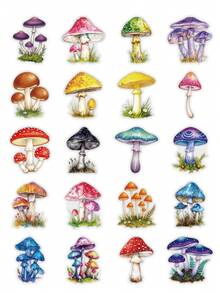 50Pcs Whimsical Watercolor Magic Mushroom Waterproof Stickers, Vibrant Colorful Fairy Toadstool Forest Fungi Decals For Water Bottle Journal Laptop Scrapbook Decor School Supplies - A - View 6