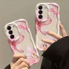 1pc Pink Floral Soft White Cream TPU Curly Wavy Border Phone Case, Compatible With Samsung A14/A15/A16/A17/A04/A05/A06/A07/A54/A55/A56/A57/A34/A35A/36/A37/S26/S26Plus/S26Ultra/Transsion SMART7/8/9/10 - White - View 4