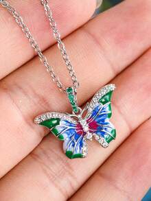 1pc Beautiful Butterfly Shaped Cubic Zirconia Pendant Necklace, Suitable For Women To Wear, Applicable For Wedding, Engagement, Anniversary, Party, Valentine's Day Gift - 1# - View 3