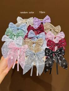 10pcs Random Color Bow Hair Clips Sweet Style Hair Accessories Suitable For Daily Use - Multicolor - View 5