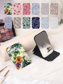 1PC Pastoral Oil Painting Series Portable Vanity Mirror, Foldable Lightweight Ultra-Thin Convenient Hand Mirror, Durable PU Leather Suitable For Multiple Scenarios And All People, Foldable Small Table Mirror, Pocket Mirror With Fresh Floral And Small Flower Pattern Design, Exquisite And Delicate Foldable Structure, Durable And Reliable, Drop-Resistant, Easy To Carry, Handheld Makeup Mirror With 180° Flip Cover, Multi-Functional - Multicolor - View 1