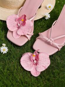 2pcs Detachable DIY Shoe Accessories, Shoe Decorations, Apricot, Brown, Light Blue, Pink, Green, Artificial Flower Iris Shape, High Heel Shoe Flower Decoration Buckle, Fashionable Elegant Elegant, Shoe Accessories, Apricot, Silver, White, Red, High Heel Shoes, Sandals, Shoes, Women's Shoes, Bridal Shoes, Wedding Shoes, Date Shoes, Party Shoes, Beach Shoes, Travel Shoes, Outdoor Wear, Slippers, Sandals Decoration - Pink - View 6