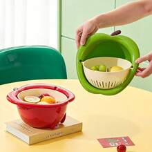 1pc Cute Fruit Shaped Colander Basket, Kitchen Storage Drain Basket, Thickened Fruit Washing Basket, Vertical Design No Water Accumulation, Breathable Quick Drying, Fun Decorative Style, Kitchen Organizer Basket - Multicolor - View 2