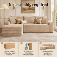 94.5" Modern L-Shaped Living Room Sofa Set, Cloud-Style Sofa, L-Shaped Upholstered Sofa Without Frame, Modern Modular Sofa Set With Recliner, Deep-Seat Sofa, No Assembly Required, Ideal For Living Rooms, Apartments, And More - Camel - View 9