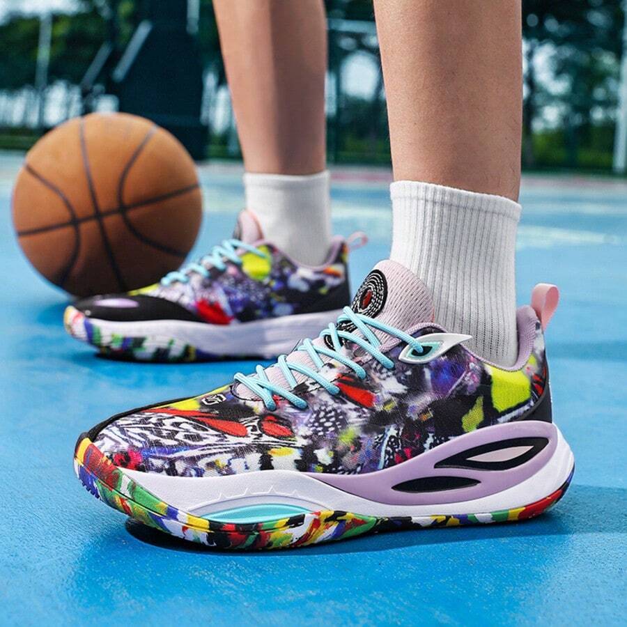 Men's Basketball Shoes, Anti-Slip, Wear-Resistant, Student, Squeaky Friction Sound, Spring/Summer, Mesh Breathable, Practical, Concrete Court - Multicolor - View 1