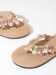 Bohemian Style Vacation Theme Decor, Cute Marine Creatures, Colorful Shoelace Casual Fashion Women's Slippers, Soft And Comfortable, Lightweight And Breathable, Suitable For Vacation, Outdoor, Beach, Travel, Open Toe Flip Flops - Multicolor - View 7