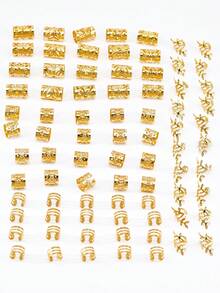 80pcs Golden Hair Ring Dreadlocks1 Set, Party Braided Hair Clips Hair Accessories Loc Hair Jewelry For Braids For Girls Boho - 金色 - 查看 3