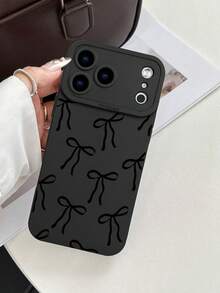 1pc 2D Printed Bow Pattern Phone Case, Matte Black Frosted Anti-Fingerprint TPU Soft Shell, Raised Full Camera Protection, Shockproof, Anti-Drop, Dustproof, Waterproof, Classic Minimalist Premium Style, Atmospheric, Ins Style, Vintage, Suitable As Gift For Friends, Family, Couples, Birthday, Holiday - Black - View 7