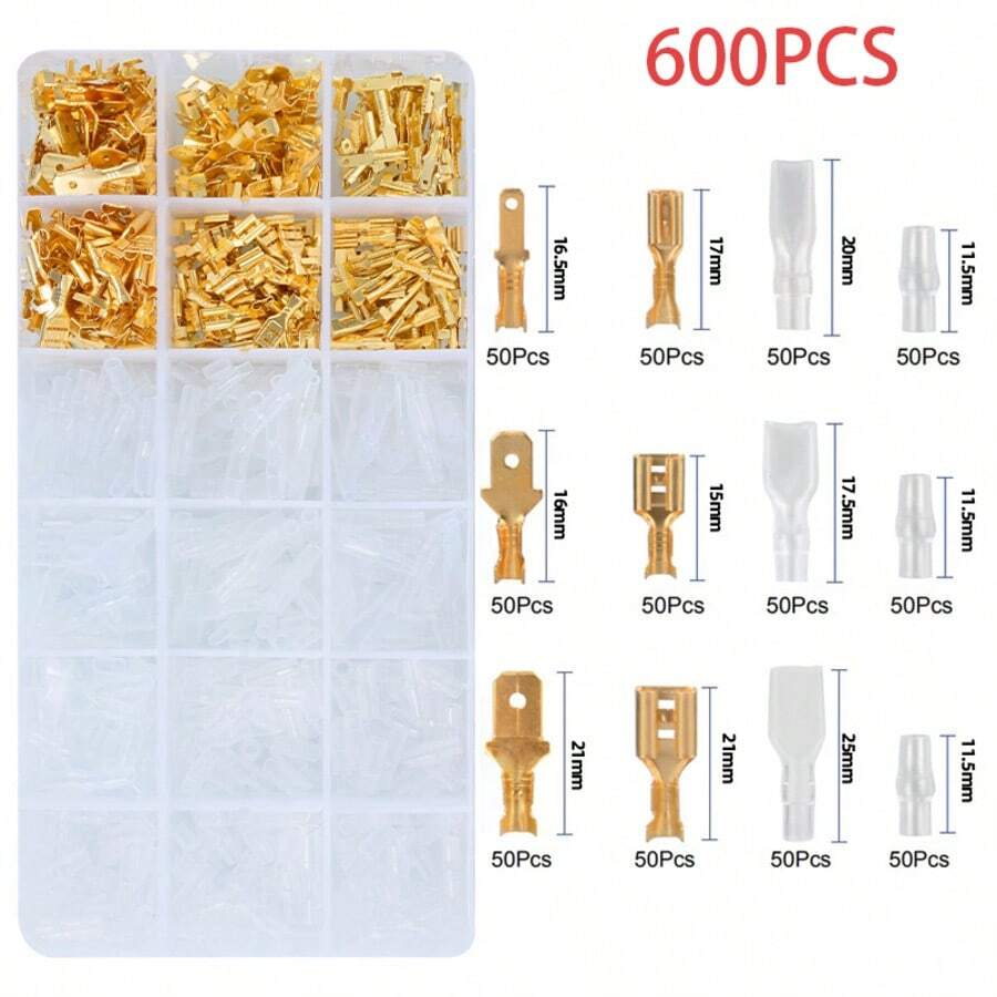 600pcs Quick Connect Terminals, 2.8/4.8/6.3mm Male/Female Blade Quick Connect Terminals With Insulated Sleeves Set - 600PCS - View 1