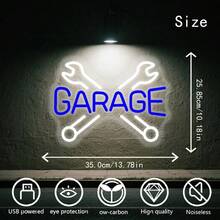 1件裝扳手霓虹燈，USB供電LED壁燈，適用於汽車維修店、車庫、汽車維修店牆面裝飾－個性化工業風禮物，適合汽車維修愛好者，機械維修主題牆面USB裝飾燈 - 藍白 - 查看 9