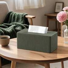 Caja de pañuelos de madera a rayas verde oscuro, rectangular, adecuada para coche, sala de estar, dormitorio y baño, decoración del hogar - Multicolor - Ver 2