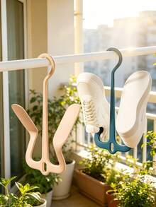 1pc/6pcs Multi-Functional Plastic Shoe Drying Rack, Dual Slot Windproof Shoe Rack Hooks, Space-Saving Balcony Sneaker Drying Rack, Lightweight Multi-Color Shoe Storage Hanging Organizer, Suitable For Home Laundry Room Bathroom Drying Supplies - Multicolor - View 2