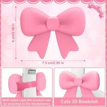 2pcs Pink Bowknot Decorated Earphone Accessories Cute Printed Bowknot Fashionable Earphone Accessories Christmas Gamer Gift For Her Women Gamer Ribbon - View 2