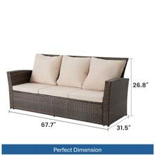67.7" All-Weather Wicker 3-Seat Patio Sofa With Thick Biege Cushions & Black Frame-XY308118 - Multicolor - View 5