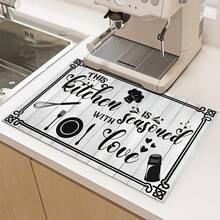 1pc Black Gray Vintage Wood Grain Style Kitchen Theme Tableware Drying Mat, Coffee Bar Mat, Stove Mat, Draining Mat, Coffee Machine Soft Bottom Diatomaceous Earth Drying Mat - Multicolor - View 12